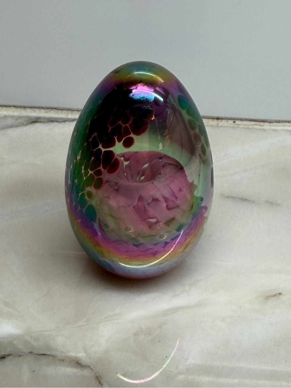 Vintage Iridescent Art Glass Egg signed MSH 1983